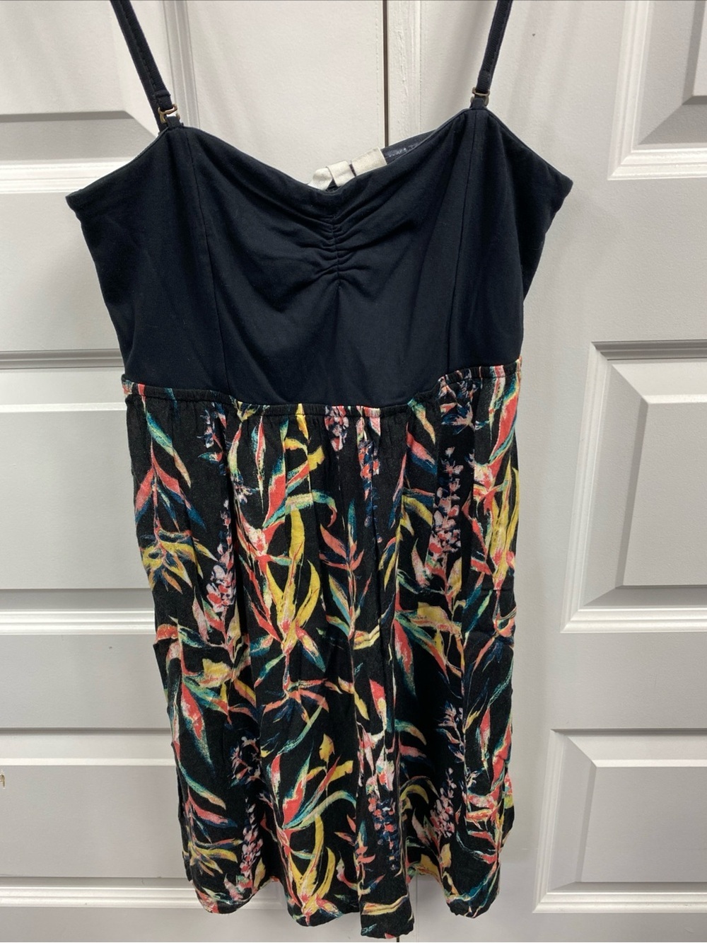 Spring Roxy Black Tropical Strappy/Strapless Mini Dress Tube Botanical Medium